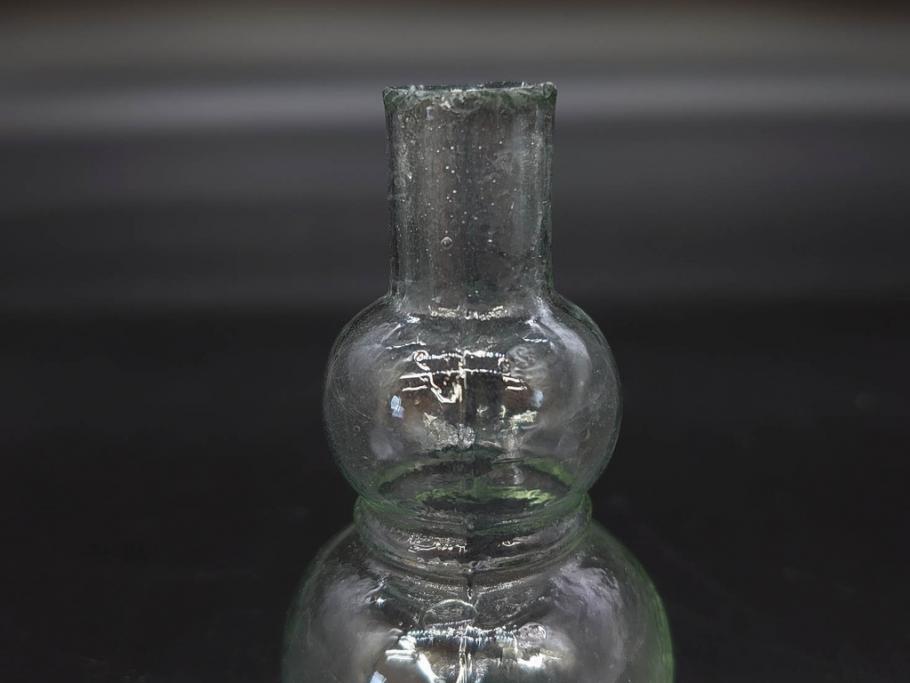 戦前　当時物　瓢箪型　気泡や絶妙なフォルムが味わいのあるニッキ水瓶5個セット(豆ガラス、ちびニッキ水、ガラス容器、駄菓子屋ビン、ペロペロ、レトロガラス、一輪挿し、ひょうたん)(R-076992)