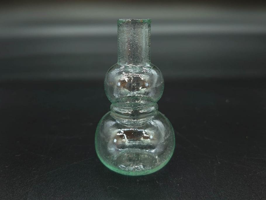 戦前　当時物　瓢箪型　気泡や絶妙なフォルムが味わいのあるニッキ水瓶5個セット(豆ガラス、ちびニッキ水、ガラス容器、駄菓子屋ビン、ペロペロ、レトロガラス、一輪挿し、ひょうたん)(R-076992)