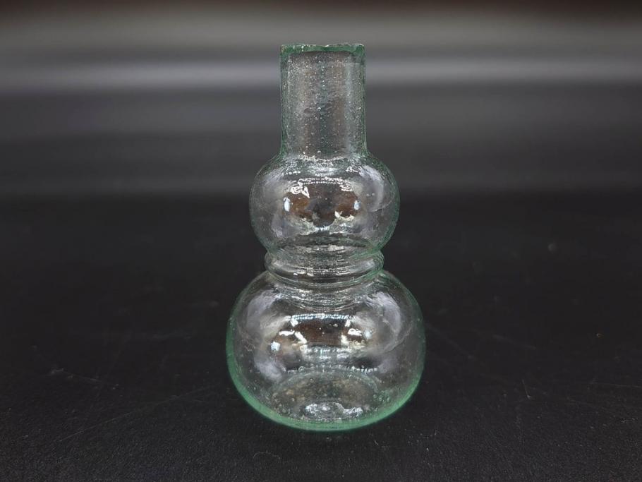 戦前　当時物　瓢箪型　気泡や絶妙なフォルムが味わいのあるニッキ水瓶5個セット(豆ガラス、ちびニッキ水、ガラス容器、駄菓子屋ビン、ペロペロ、レトロガラス、一輪挿し、ひょうたん)(R-076992)