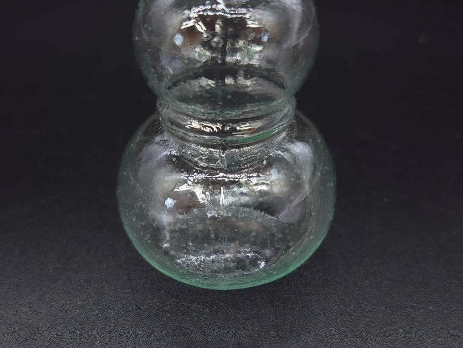戦前　当時物　瓢箪型　気泡や絶妙なフォルムが味わいのあるニッキ水瓶5個セット(豆ガラス、ちびニッキ水、ガラス容器、駄菓子屋ビン、ペロペロ、レトロガラス、一輪挿し、ひょうたん)(R-076992)