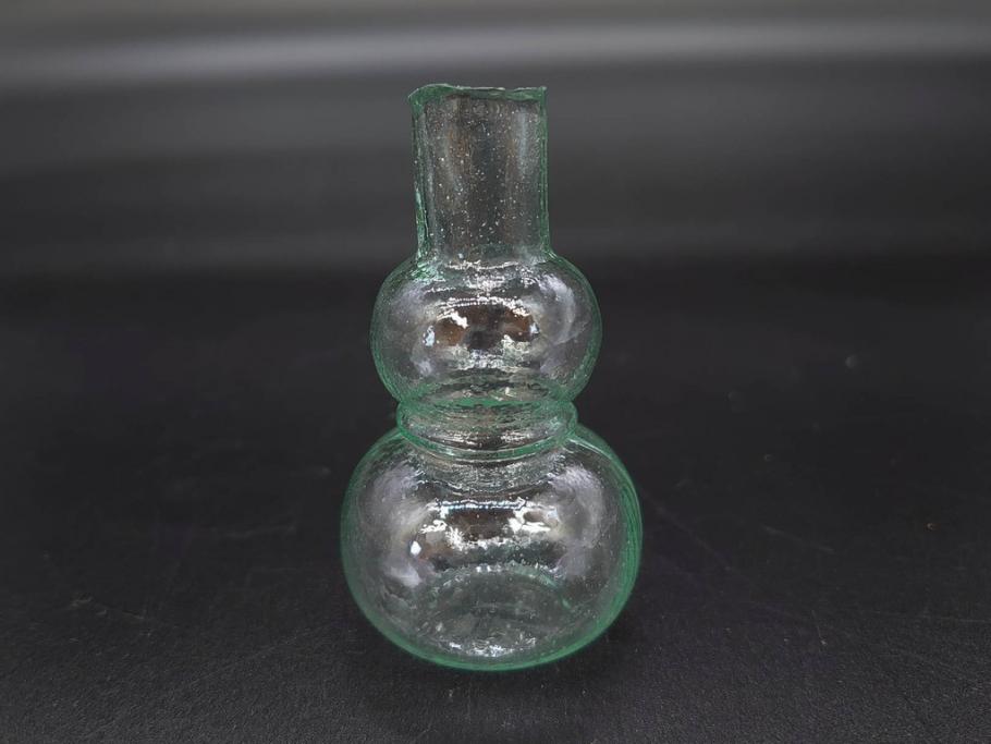 戦前　当時物　瓢箪型　気泡や絶妙なフォルムが味わいのあるニッキ水瓶5個セット(豆ガラス、ちびニッキ水、ガラス容器、駄菓子屋ビン、ペロペロ、レトロガラス、一輪挿し、ひょうたん)(R-076992)