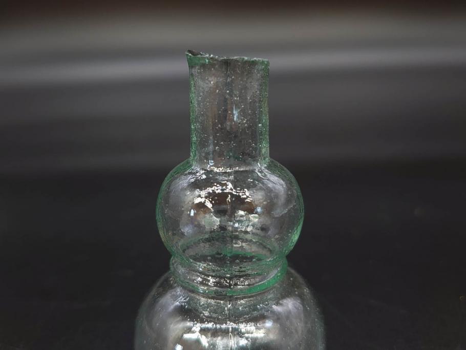戦前　当時物　瓢箪型　気泡や絶妙なフォルムが味わいのあるニッキ水瓶5個セット(豆ガラス、ちびニッキ水、ガラス容器、駄菓子屋ビン、ペロペロ、レトロガラス、一輪挿し、ひょうたん)(R-076992)