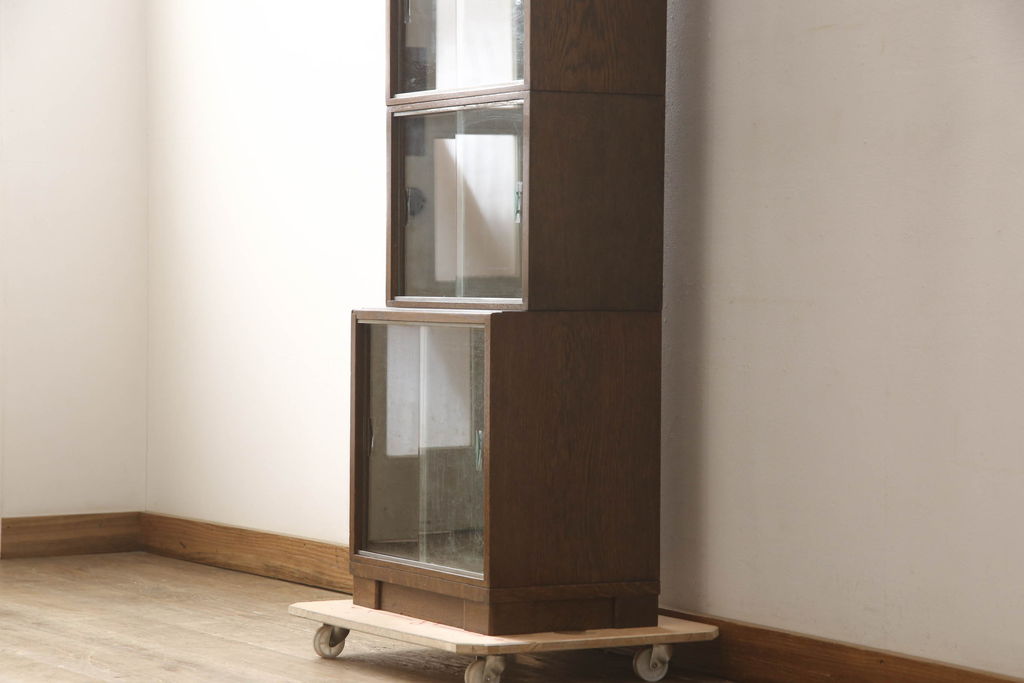イギリスアンティーク　Minty OXFORD(ミンティ)　希少サイズ　オーク材　引き戸式が珍しいスタッキングブックケース(本箱、本棚、戸棚、収納棚、書棚、飾り棚)(R-061788)