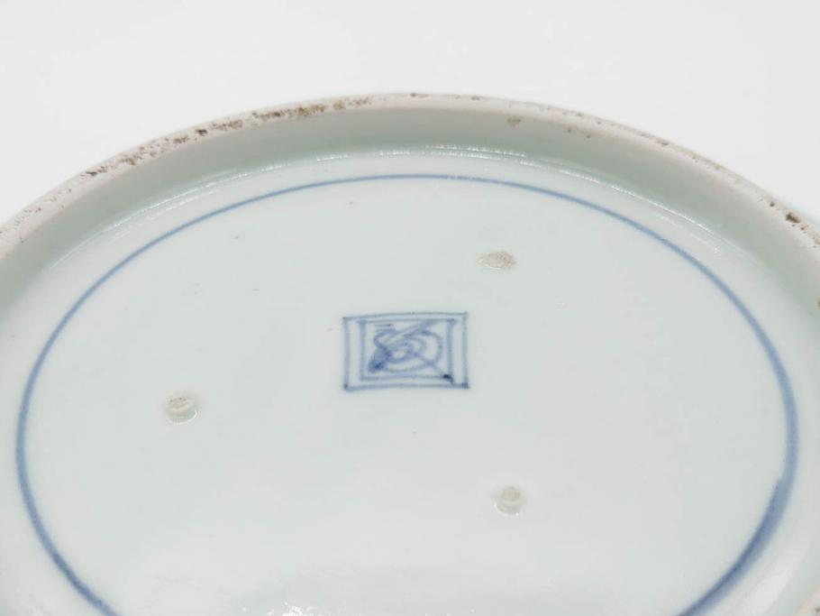 江戸期 古伊万里 染付 二重角福 渦福 波に魚?の図 約28cm 9.2寸 江戸期 古伊万里 染付 二重角福 渦福 波に魚?の図 約28cm 9.2寸