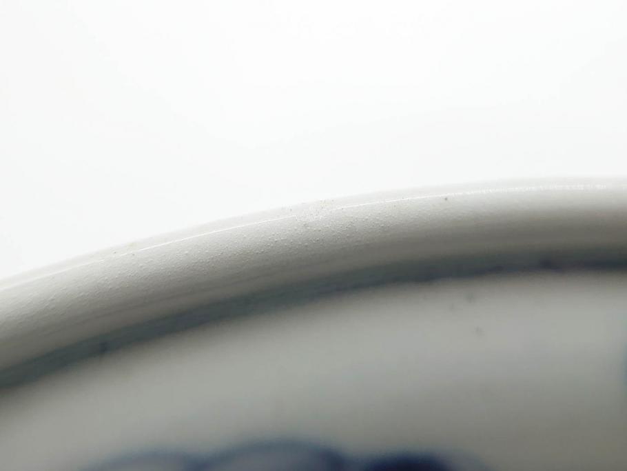 江戸期 古伊万里 染付 二重角福 渦福 波に魚?の図 約28cm 9.2寸 涼しげ