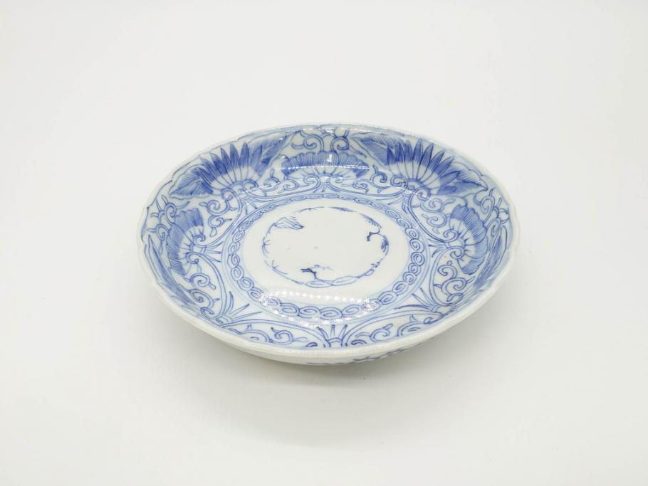 江戸期　古伊万里　染付　松竹梅文　5.1寸　約16cm　繊細に描かれた線描が美しい中皿3枚セット(和食器、和皿、五寸一分)(R-070396)