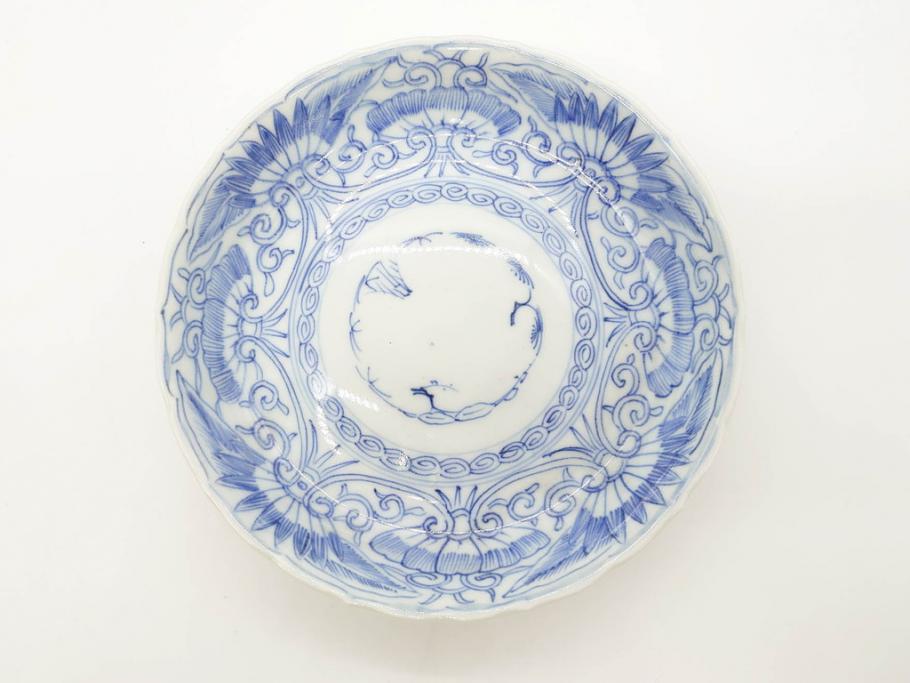 江戸期　古伊万里　染付　松竹梅文　5.1寸　約16cm　繊細に描かれた線描が美しい中皿3枚セット(和食器、和皿、五寸一分)(R-070396)