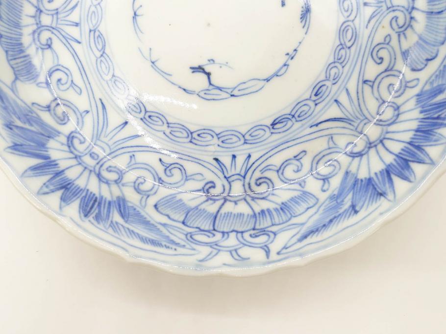 江戸期　古伊万里　染付　松竹梅文　5.1寸　約16cm　繊細に描かれた線描が美しい中皿3枚セット(和食器、和皿、五寸一分)(R-070396)