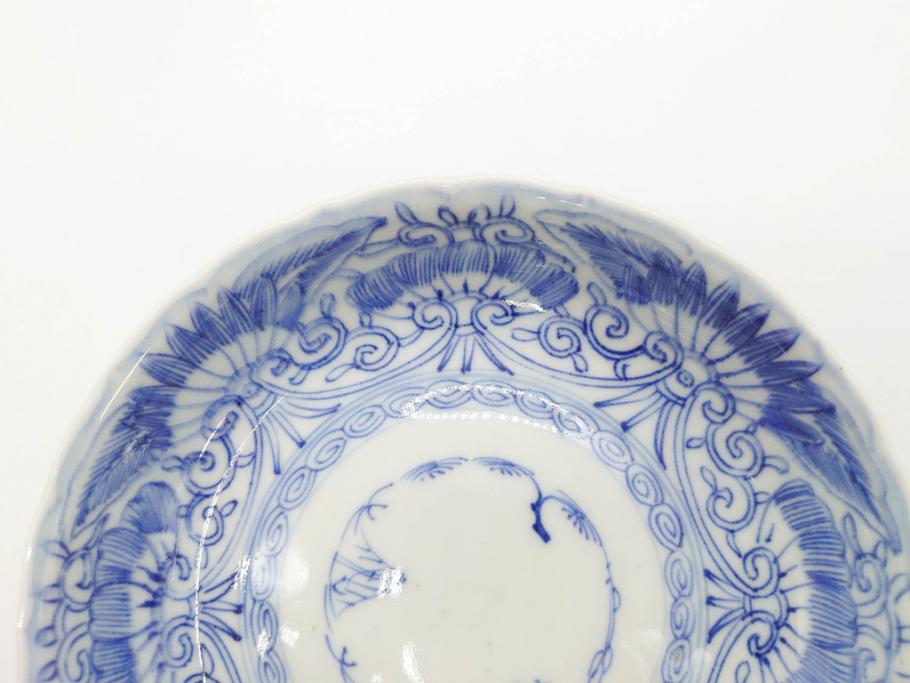 江戸期　古伊万里　染付　松竹梅文　5.1寸　約16cm　繊細に描かれた線描が美しい中皿3枚セット(和食器、和皿、五寸一分)(R-070396)