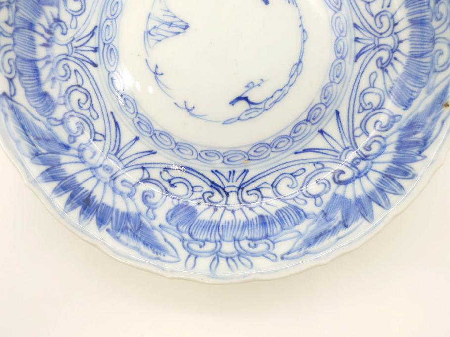 江戸期　古伊万里　染付　松竹梅文　5.1寸　約16cm　繊細に描かれた線描が美しい中皿3枚セット(和食器、和皿、五寸一分)(R-070396)
