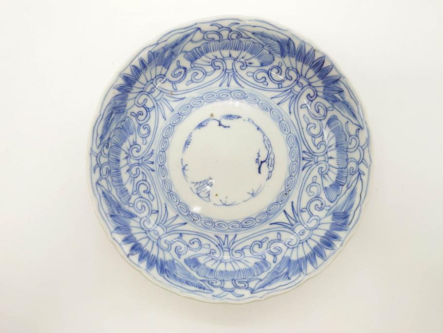 江戸期　古伊万里　染付　松竹梅文　5.1寸　約16cm　繊細に描かれた線描が美しい中皿3枚セット(和食器、和皿、五寸一分)(R-070396)