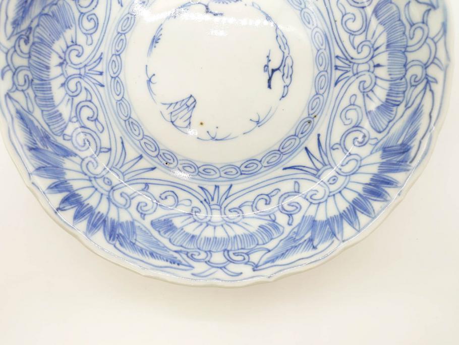 江戸期　古伊万里　染付　松竹梅文　5.1寸　約16cm　繊細に描かれた線描が美しい中皿3枚セット(和食器、和皿、五寸一分)(R-070396)