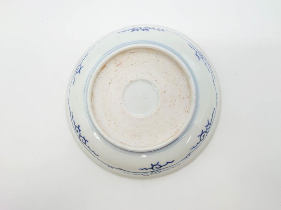 江戸期　古伊万里　染付　松竹梅文　5.1寸　約16cm　繊細に描かれた線描が美しい中皿3枚セット(和食器、和皿、五寸一分)(R-070396)