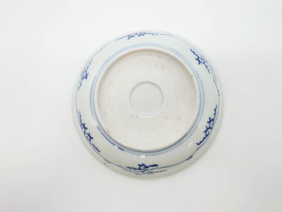 江戸期　古伊万里　染付　松竹梅文　5.1寸　約16cm　繊細に描かれた線描が美しい中皿3枚セット(和食器、和皿、五寸一分)(R-070396)