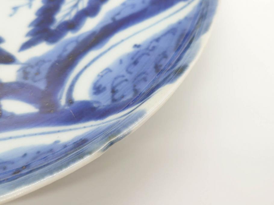 江戸期　古伊万里　染付　栗図　7.4寸　約23cm　藍色の濃淡が魅力的な中皿3枚セット(和食器、和皿、七寸四分)(R-070399)