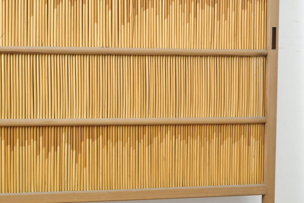 アンティーク建具　涼しげな和の空間づくりにおすすめ御簾戸2枚セット(簾戸、簀戸、葭戸、夏障子、夏戸、引き戸、建具)(R-063152)