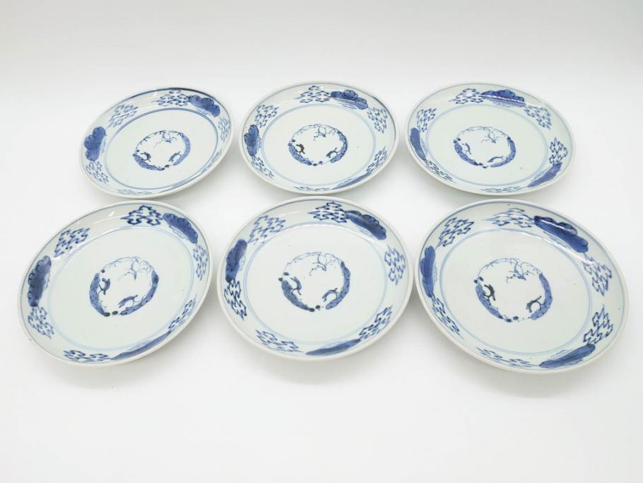 江戸期 古伊万里 染付 松竹梅文 約19cm 6.3寸 落ち着きのある