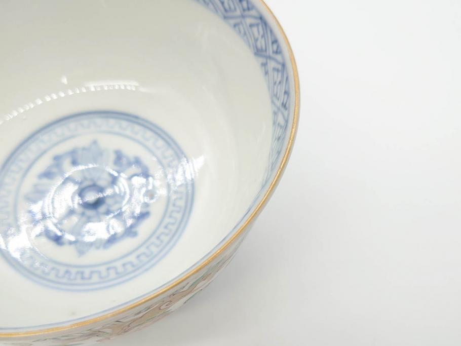江戸期　古伊万里　金彩　色絵　約12cm　3.8寸　一つ一つ丁寧に絵付けされた豪華な蓋付き茶碗3客セット(獅子、松竹、和食器、三寸八分)(R-070416)