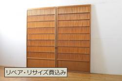 アンティーク建具　総欅(ケヤキ)材　腰板玉杢　落ち着いた和の雰囲気におすすめ!マス目(升目)の格子蔵戸1枚(きつね格子、狐格子、格子戸、引き戸、玄関戸)(R-066772)