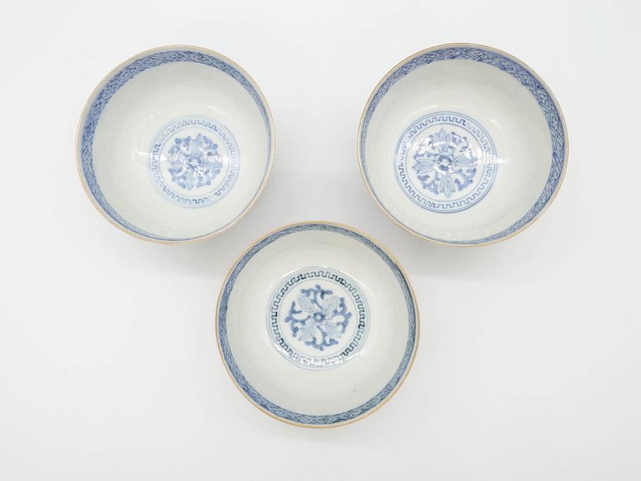 江戸期　古伊万里　金彩　色絵　約12cm　3.8寸　一つ一つ丁寧に絵付けされた豪華な蓋付き茶碗3客セット(獅子、松竹、和食器、三寸八分)(R-070417)