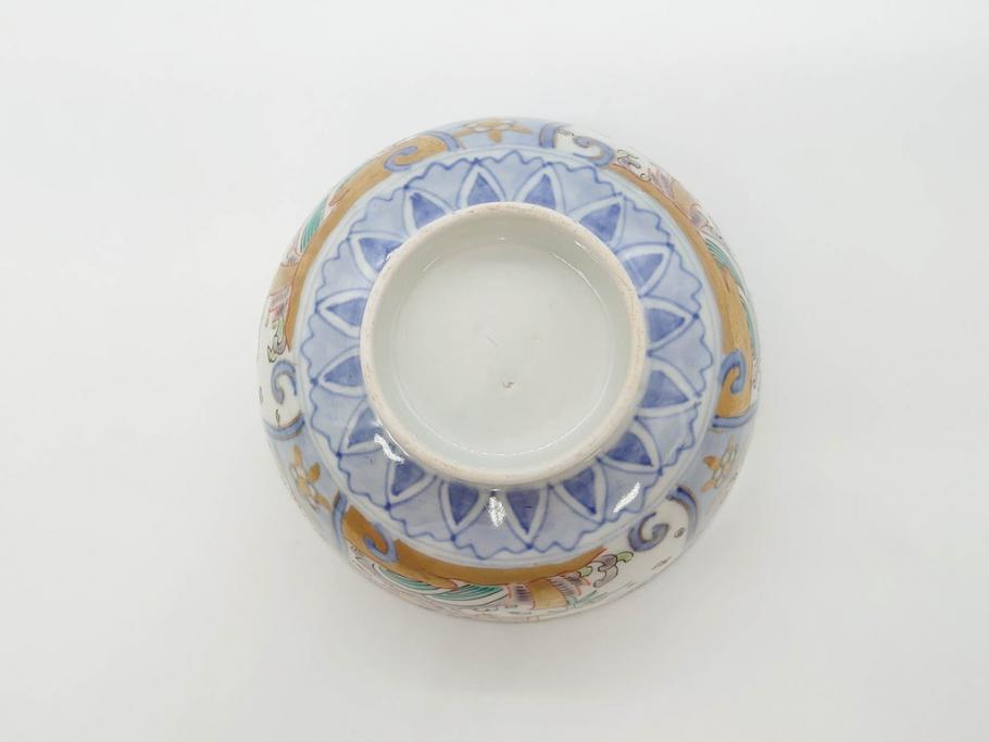 江戸期　古伊万里　金彩　色絵　約12cm　3.8寸　一つ一つ丁寧に絵付けされた豪華な蓋付き茶碗3客セット(獅子、松竹、和食器、三寸八分)(R-070417)