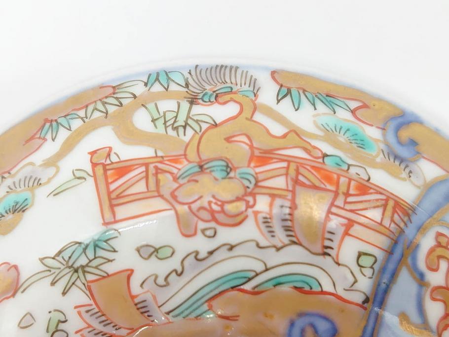 江戸期　古伊万里　金彩　色絵　約12cm　3.8寸　一つ一つ丁寧に絵付けされた豪華な蓋付き茶碗3客セット(獅子、松竹、和食器、三寸八分)(R-070417)