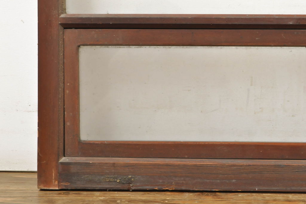 アンティーク建具　小窓付き　回転する小窓付きが珍しいシンプルなデザインのガラス欄間1枚(明り取り、明かり取り、ガラス戸、建具)(R-062654)