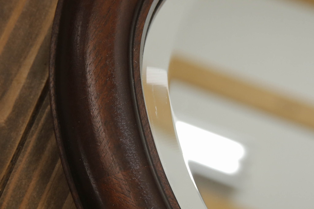 中古　美品　松本民芸家具　オーバル型の上品なデザインが魅力の壁掛けミラー(ウォールミラー、鏡)(R-066013)