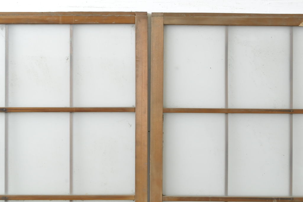 アンティーク建具　風情のある空間づくりにおすすめな障子戸風ガラス戸2枚セット(引き戸、ガラス帯戸、建具)(R-063153)