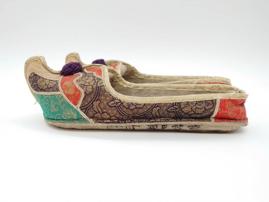 明治期　金襴製　履き物　沓(靴、くつ、仏教、僧侶、装東)(R-070235)