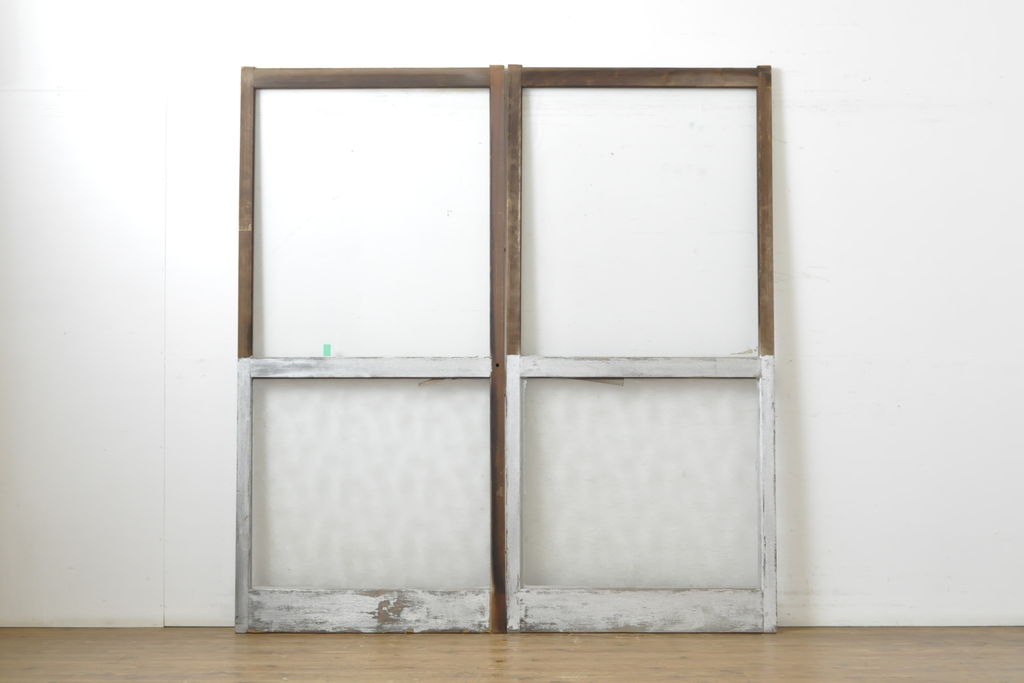 アンティーク建具　異なるガラスの質感が面白いガラス戸2枚セット(引き戸、建具)(R-062876)
