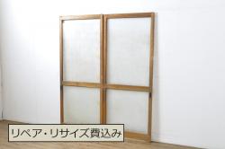 【加工実例】アンティークのガラス戸2枚に高品質リペア。現状の淡いカラーからアンティークホワイトへリペイント!少しかすれたペイントでフレンチシャビーな雰囲気に仕上げました。(引き戸、建具)