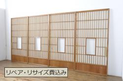アンティーク建具　大正ロマン　温かみのある木味が魅力のガラス戸2枚セット(引き戸)(R-080911)