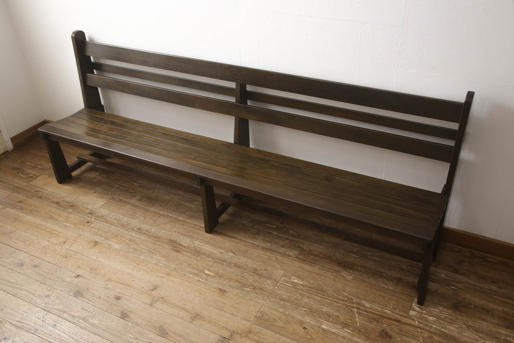 和製アンティーク　昭和初期　栓材　木の風合いが味わい深い大型のチャーチベンチ(木製ベンチ、長椅子、ベンチ)(R-048582)