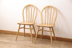 イギリスビンテージ　ERCOL(アーコール)　ナチュラルな雰囲気がかわいらしいフープバックチェア2脚セット(板座チェア、ダイニングチェア、ヴィンテージ)(R-052441)