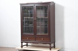 中古　美品　神戸元町欧風家具メープル不二屋製　マホガニー材の高級キャビネット(収納棚、戸棚、サイドキャビネット、飾り棚、本箱、ブックケース)(R-083272)