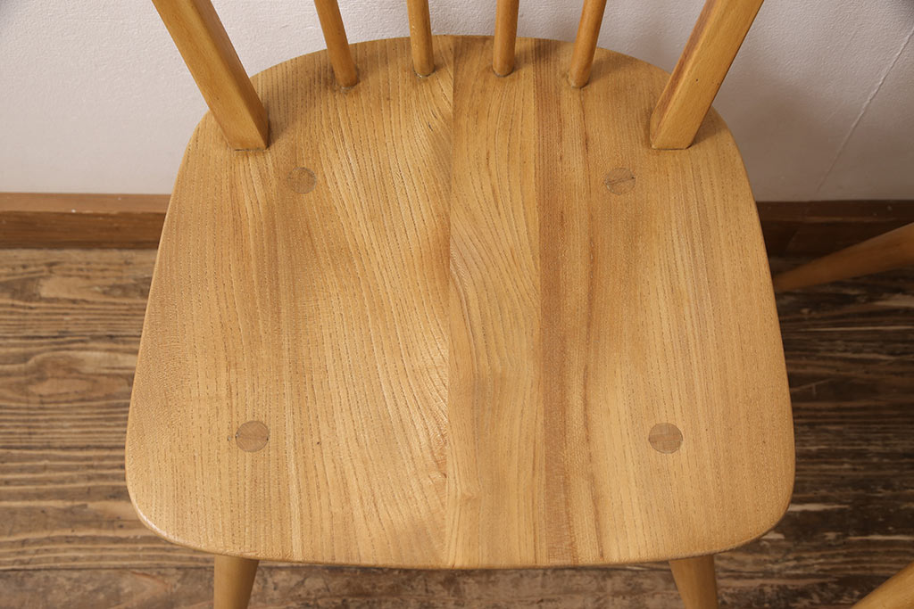 イギリスビンテージ　ERCOL(アーコール)　ナチュラルな雰囲気がかわいらしいフープバックチェア2脚セット(板座チェア、ダイニングチェア、ヴィンテージ)(R-052441)