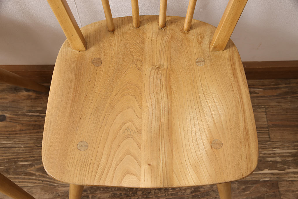 イギリスビンテージ　ERCOL(アーコール)　ナチュラルな雰囲気がかわいらしいフープバックチェア2脚セット(板座チェア、ダイニングチェア、ヴィンテージ)(R-052441)