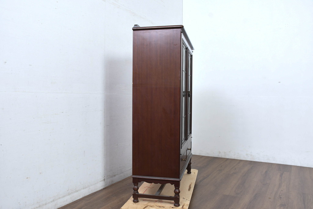 中古　美品　神戸元町欧風家具メープル不二屋製　マホガニー材の高級キャビネット(収納棚、戸棚、サイドキャビネット、飾り棚、本箱、ブックケース)(R-083272)