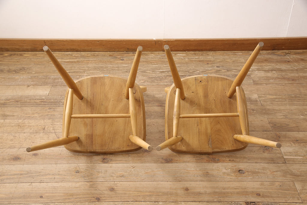 イギリスビンテージ　ERCOL(アーコール)　ナチュラルな雰囲気がかわいらしいフープバックチェア2脚セット(板座チェア、ダイニングチェア、ヴィンテージ)(R-052441)