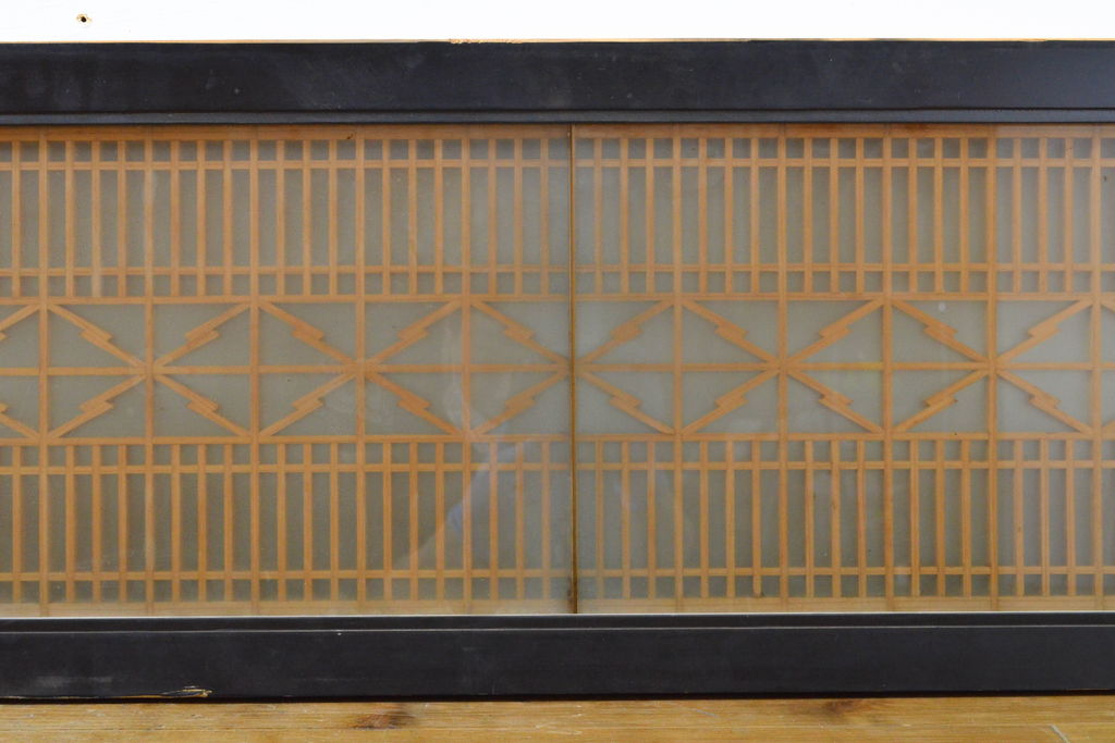 和製ビンテージ　両面ガラス　組子細工が上品なガラス入り欄間2枚セット(ヴィンテージ、明かり取り、明り取り、建具)(R-062232)