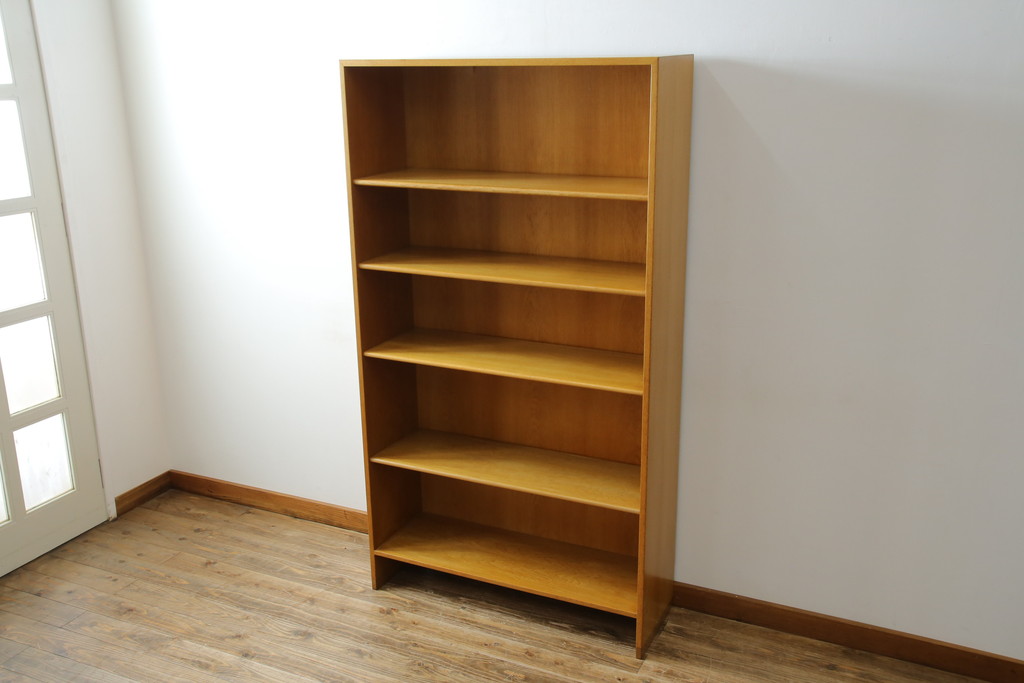 デンマークビンテージ　Hans J Wegner(ハンス・J・ウェグナー)　RY Mobler製　RY8　オーク材　薄型ながら収納力抜群のブックシェルフ(本棚、オープンラック、収納棚、飾り棚、陳列棚、ヴィンテージ、北欧)(R-069376)