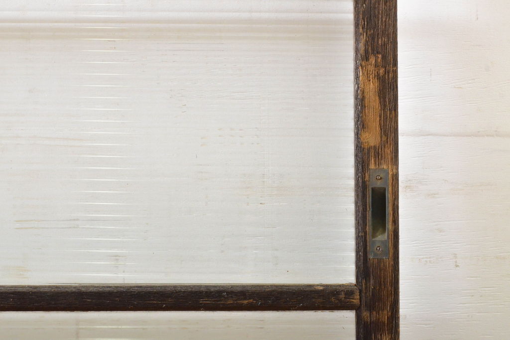 アンティーク建具　経年を感じる風合いが魅力のモールガラス入りガラス戸2枚セット(引き戸、建具)(R-063013)