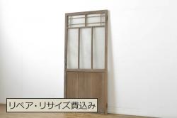アンティーク建具　ヒノキ材・腰板ケヤキ材　上品さと重厚感を兼ね備えた富山蔵戸1枚(格子蔵戸、玄関戸、玄関ドア、引き戸)(R-051730)