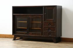 中古　美品　松本民芸家具　どこかレトロな雰囲気も感じる90型茶タンス(サイドボード、戸棚、収納棚)(定価約44万円)(R-070056)