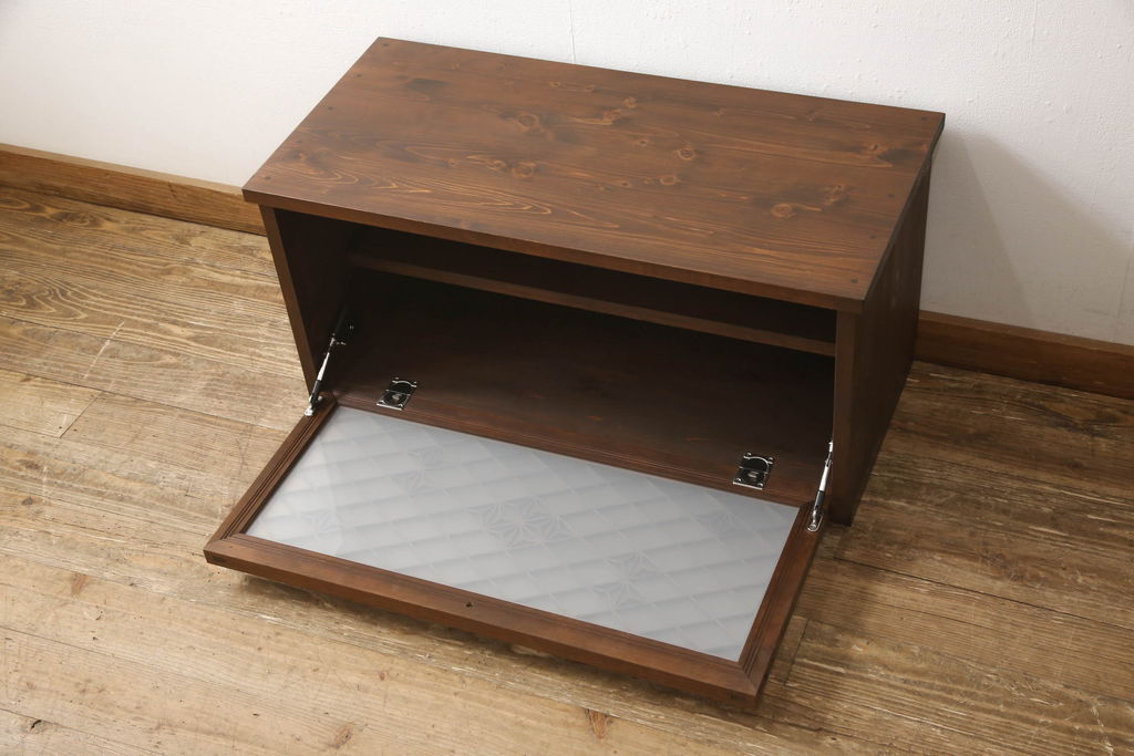 ラフジュ工房オリジナル　古建具リメイク　組子欄間　フラップダウン扉のテレビ台(ローボード、テレビボード、サイドボード、戸棚、収納棚)(R-062931)