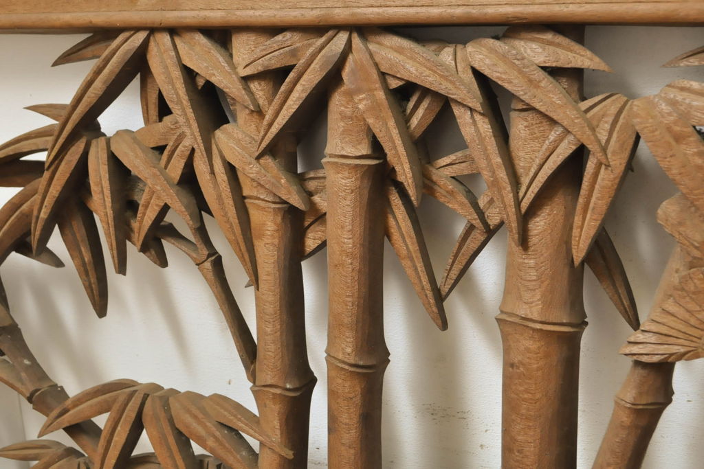 アンティーク建具　彫刻師　山本栄雲作　竹　梅　鳥　花　彫刻欄間2枚セット(明かり取り、明り取り)(R-062479)