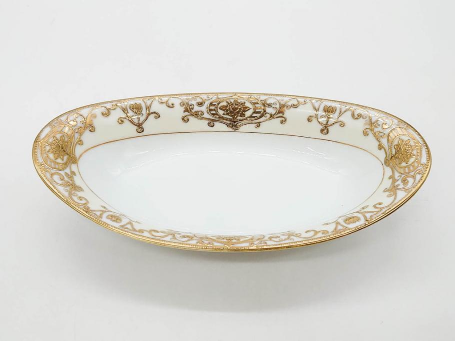 大正〜昭和初期　オールドノリタケ　NORITAKE　意匠登録　金彩　金盛　No.175　ハンドペイント　上品で華やかな佇まいのコーヒーポット・カップ&ソーサー・ソルト&ペッパーシェーカー・プレート2枚セット(デミタス、オーバル、深皿、C&S、洋食器)(R-083293)