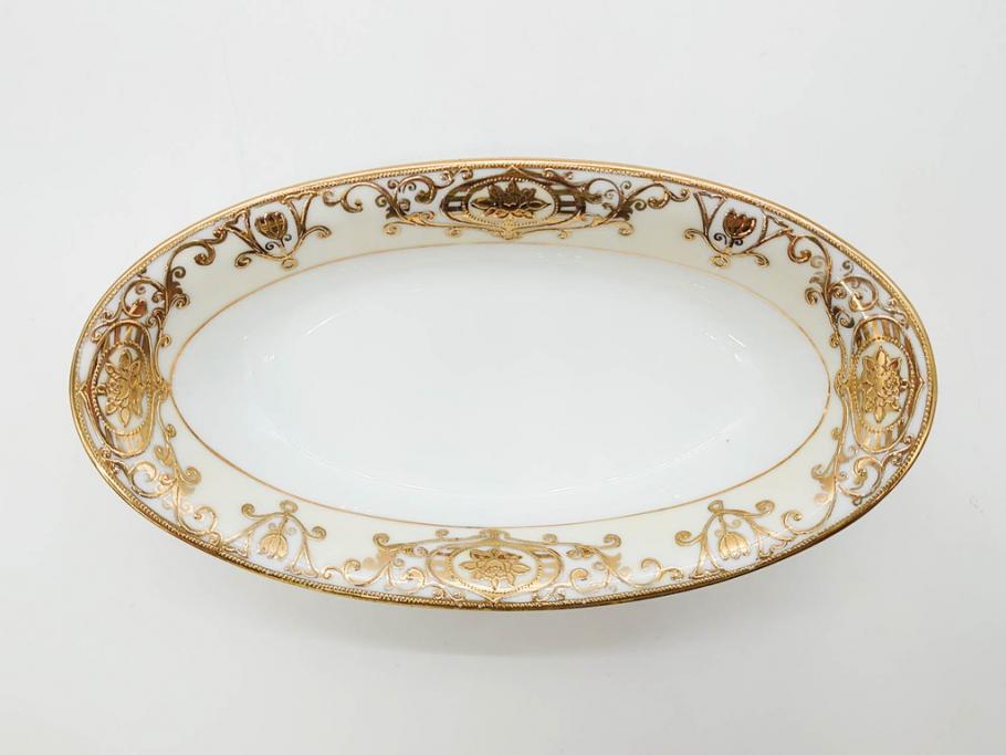 大正〜昭和初期　オールドノリタケ　NORITAKE　意匠登録　金彩　金盛　No.175　ハンドペイント　上品で華やかな佇まいのコーヒーポット・カップ&ソーサー・ソルト&ペッパーシェーカー・プレート2枚セット(デミタス、オーバル、深皿、C&S、洋食器)(R-083293)