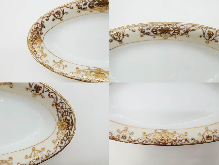 大正〜昭和初期　オールドノリタケ　NORITAKE　意匠登録　金彩　金盛　No.175　ハンドペイント　上品で華やかな佇まいのコーヒーポット・カップ&ソーサー・ソルト&ペッパーシェーカー・プレート2枚セット(デミタス、オーバル、深皿、C&S、洋食器)(R-083293)